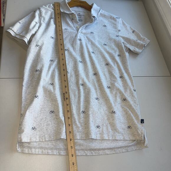 American Eagle Men Sz M Polo Cyclist Bike Graphic Grey Collar Flex Y2K 90s - Picture 10 of 12